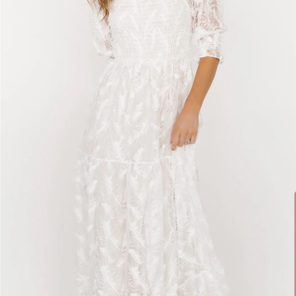 Baltic Born White Ruffled Maxi Dress with Bateau Neckline
